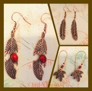 Set of 3 Leaf Dangle Earrings